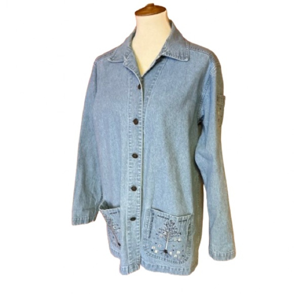 Vtg oversized embroidered trees Jean jacket